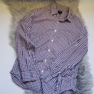 J.crew red blue plaid button up shirt